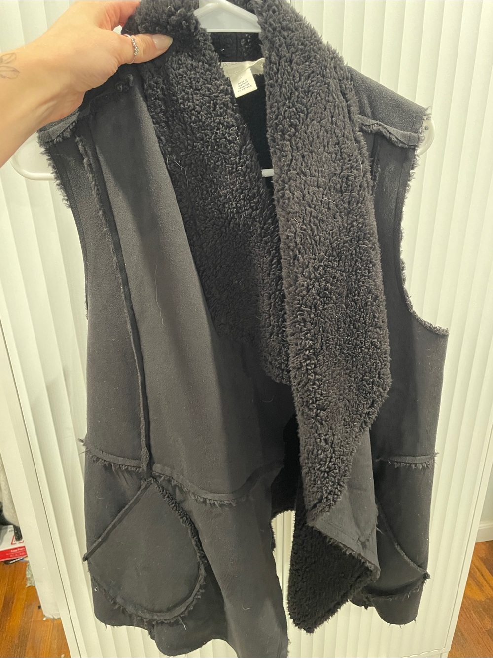 Caslon Black Faux-Sherpa Open Vest
